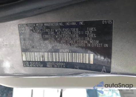 2005 Toyota Sequoia Sr5 V8 z USA, uszkodzony, nr VIN 5TDBT44A25S245526